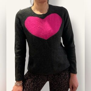 Hannah Rose Pink Heart Cashmere Crewneck Sweater